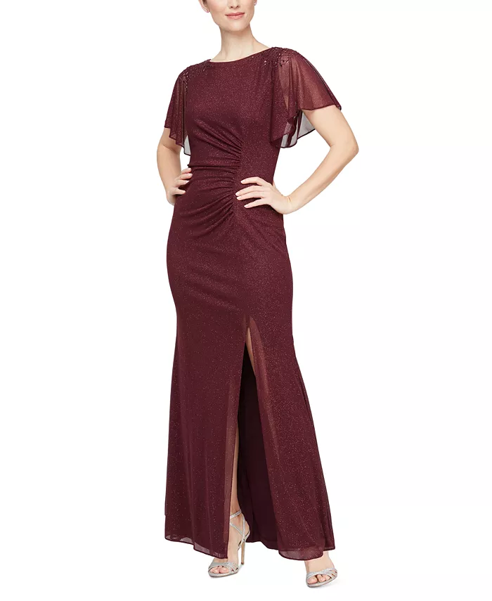

Женское платье с круглым вырезом и рукавами-крылышками SL Fashions, фиолетовый