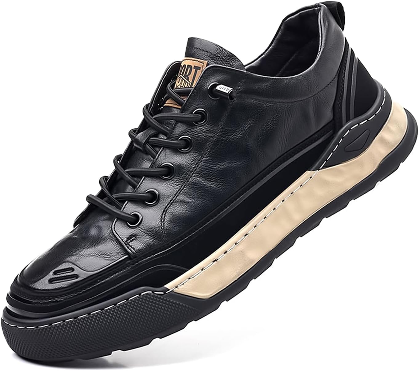 

Мужские модные кроссовки из натуральной кожи, повседневные оксфорды, дышащие и удобные, формальные деловые мягкие туфли, повседневная обувь, противоскользящие спортивные shoes Lymphvity, черный