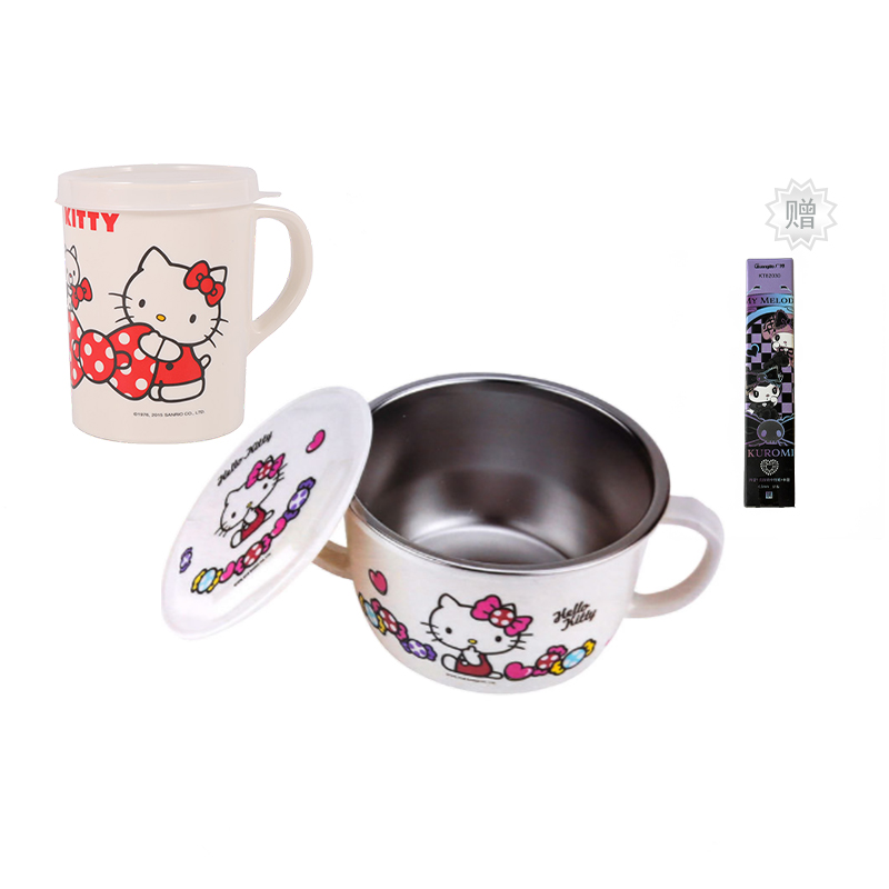 

Пластиковые стаканы для воды Sanrio, Kt With Lid Cup + Stainless Steel Bowl + Sanrio Blind Box Pen Random Model