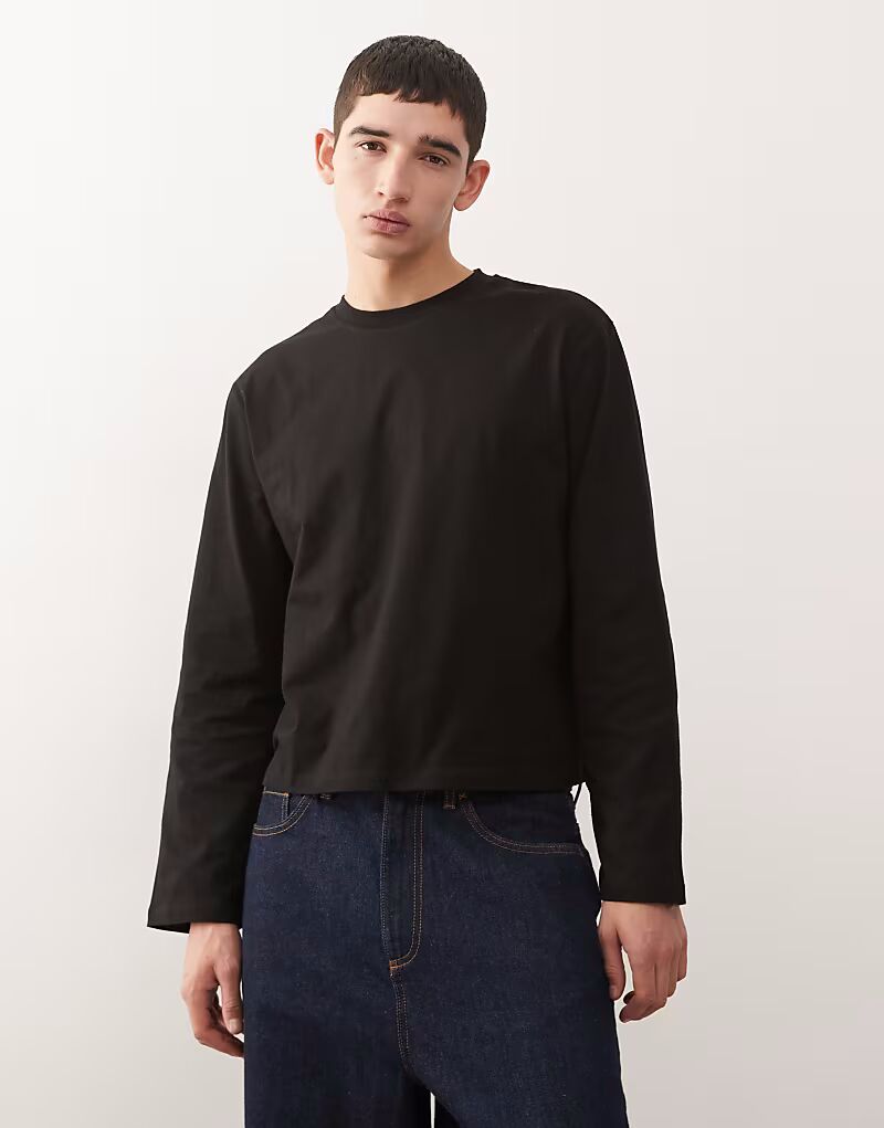 

Укороченная футболка свободного кроя с длинными рукавами черного цвета Reclaimed Vintage, Черный, Укороченная футболка свободного кроя с длинными рукавами черного цвета Reclaimed Vintage