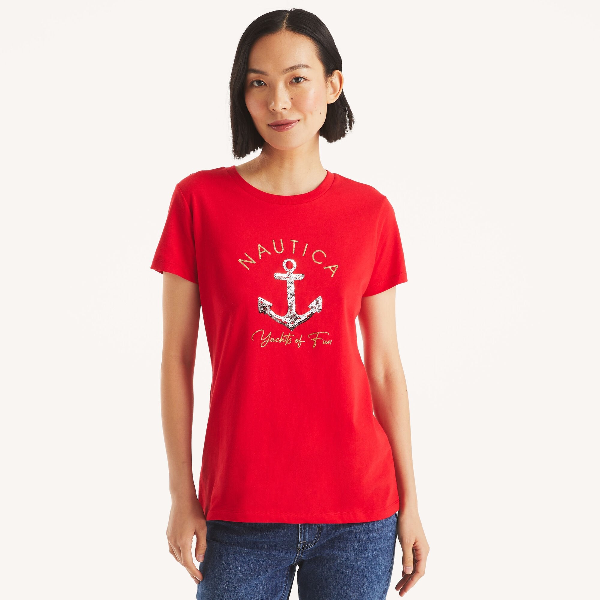

Футболка женская Nautica Glitter Anchor Yachts Of Fun Graphic, красный