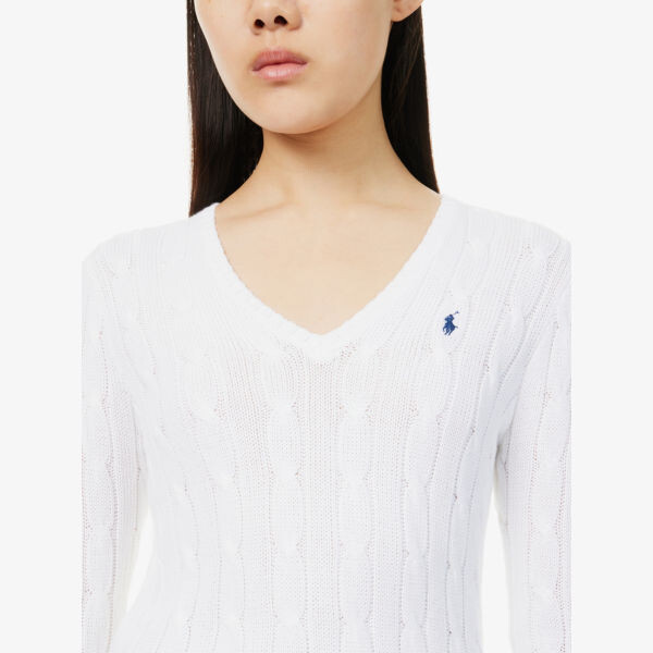 Джемпер из хлопчатобумажной пряжи с вышитым логотипом Polo Ralph Lauren, белый — фото 4