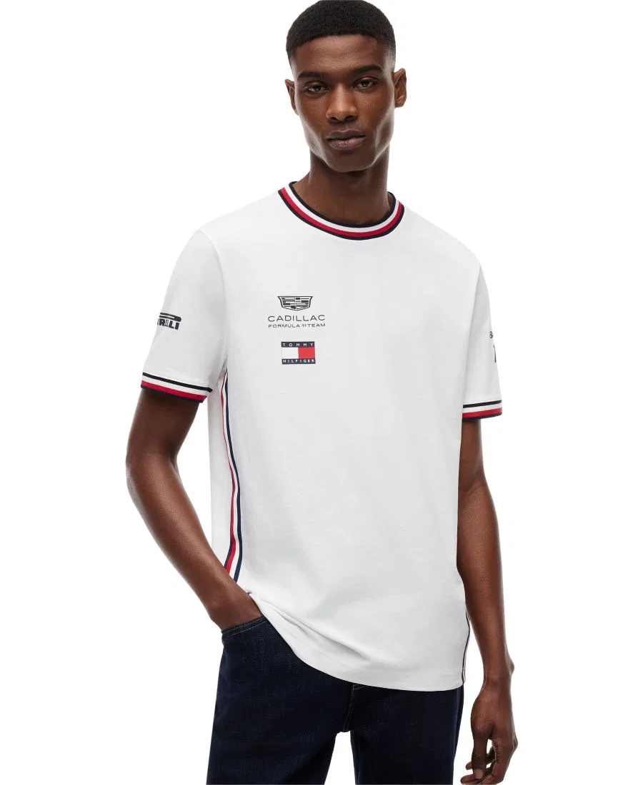 Футболка с коротким рукавом Cadillac F1 для мужчин, модель Drivers 77 Tommy Hilfiger, White