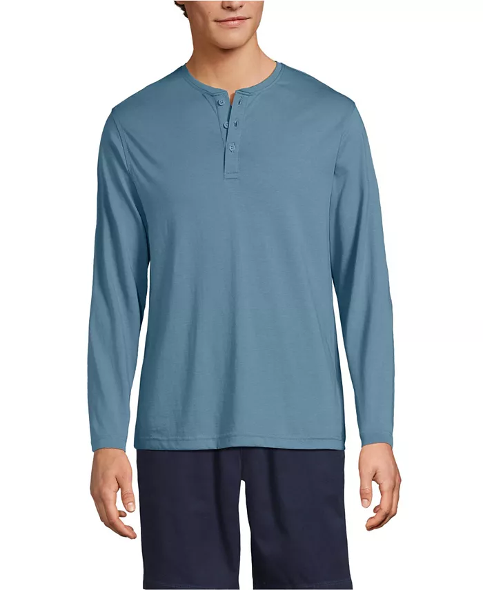 

Мужская хенли из хлопка супима с длинным рукавом Lands' End, синий