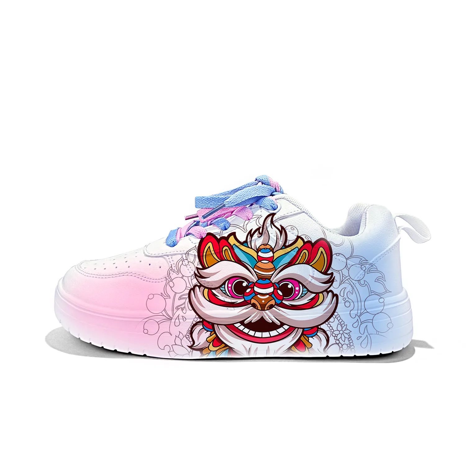 Легкие дышащие скейтерские кеды из искусственной кожи унисекс ZUOLENGCHAN, Red Blue-New Chinese Style Lion-ZLA2018D-FL1