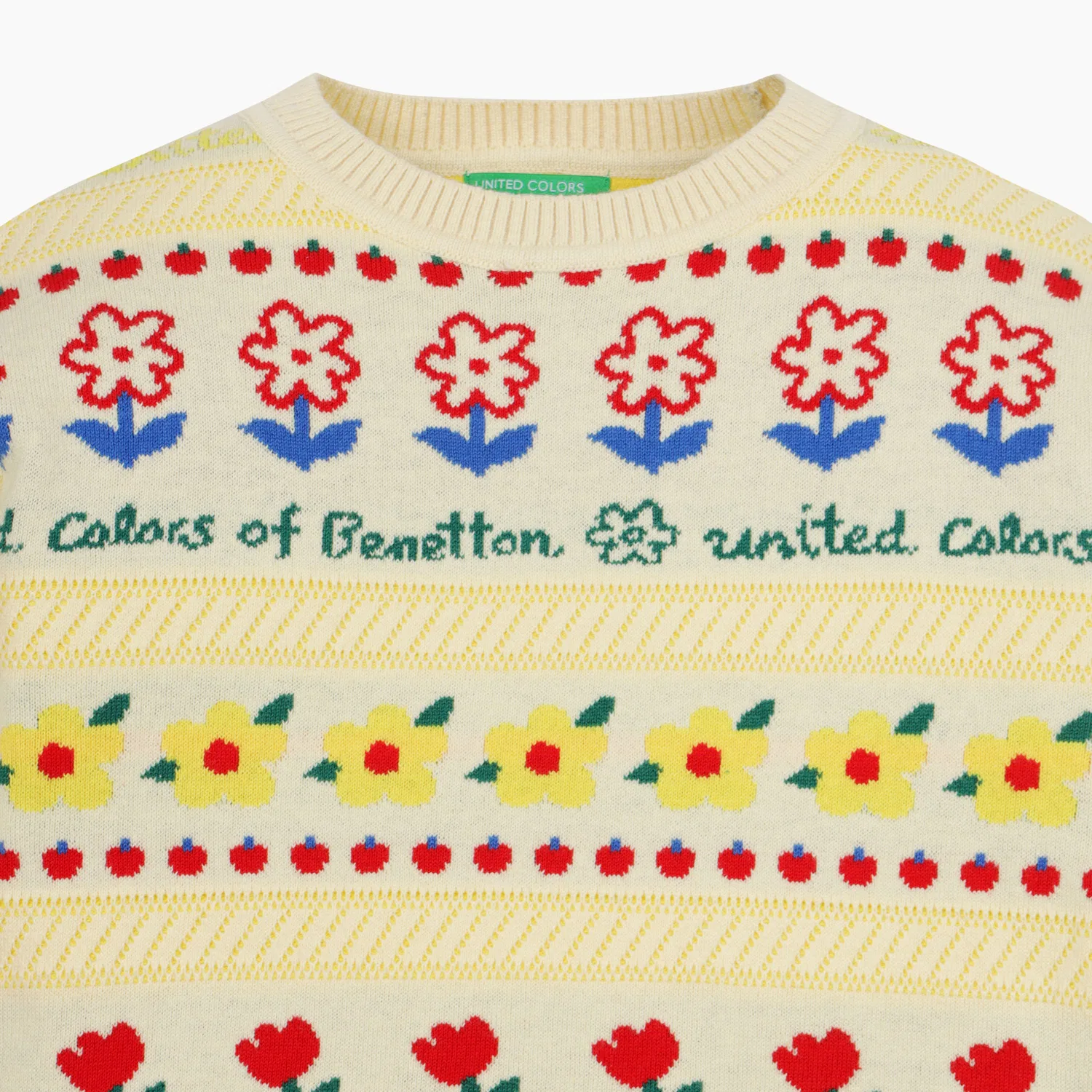 Детский светло-жёлтый вязаный пуловер в цветочную полоску от Benetton Kids — фото 4