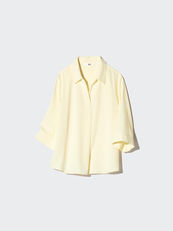 Вискозная блузка с воротником «скіппер», рукав 3/4 Uniqlo, 56 olive — фото 3