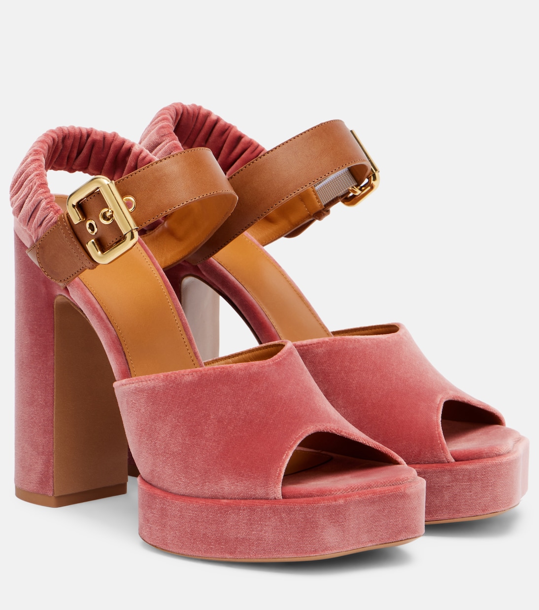 Бархатные босоножки на платформе Aria 95 Chloé, Raspberry Rose