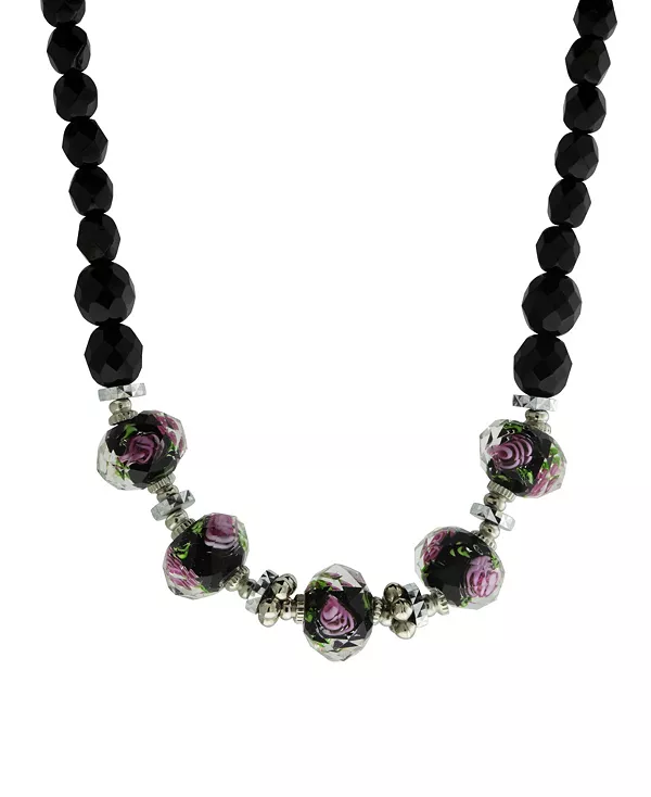 

Ожерелье из серебристо-черных бусин с цветочным узором, регулируемое, длиной 15 дюймов 2028, black