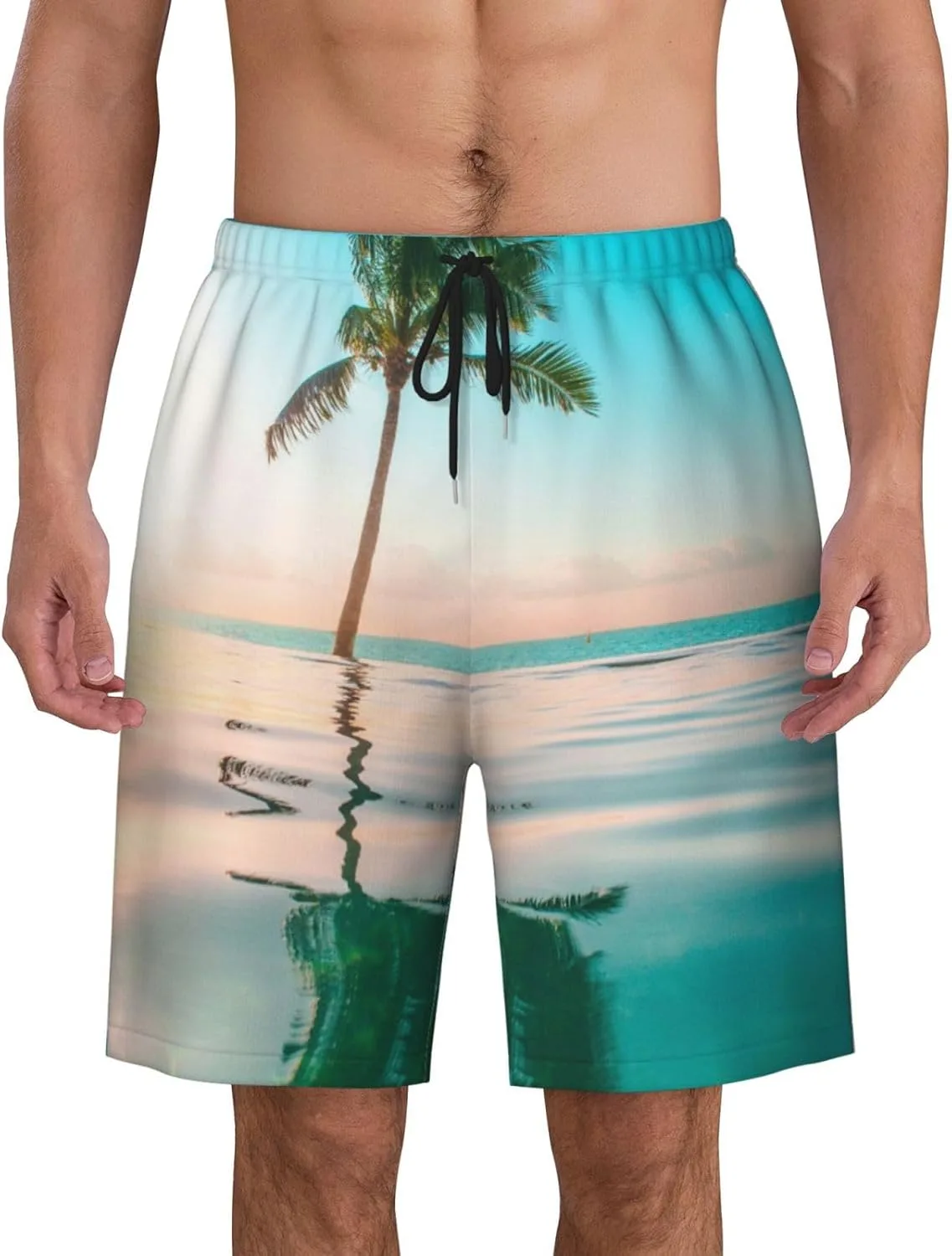 Мужские пляжные шорты Coconut Tree, мужские плавки, пляжные шорты с карманами, купальники Generic, черный