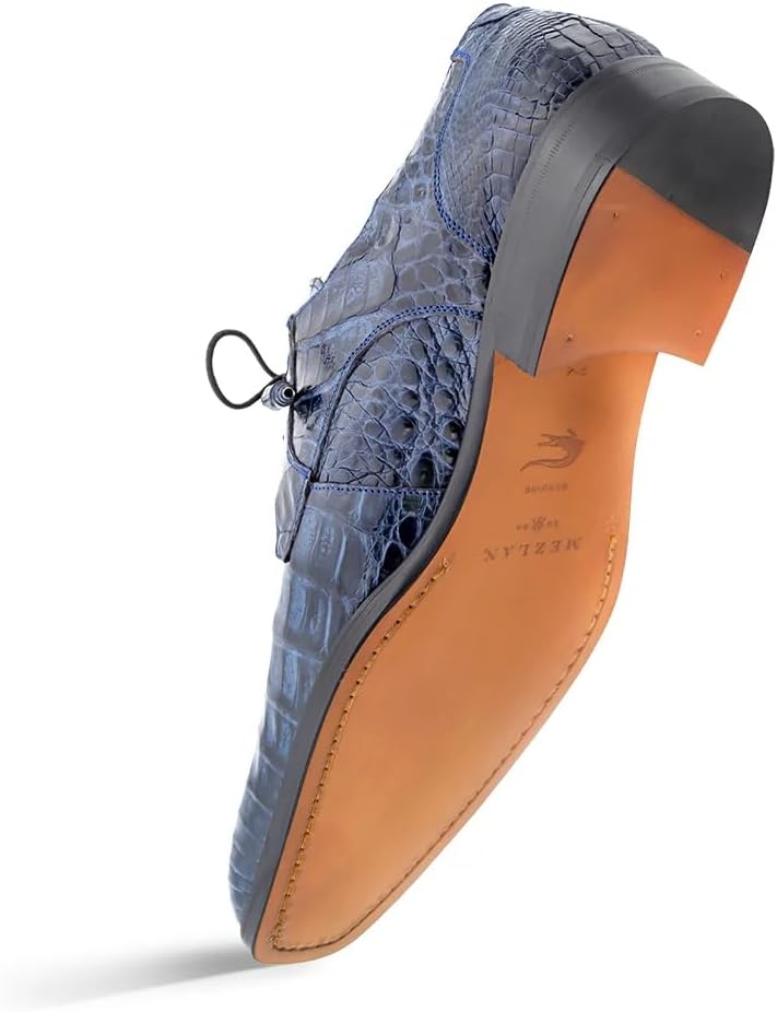 Mezlan Anderson Crocodile Lace Up - Мужские туфли-блочеры из настоящей крокодиловой кожи с простым носком и стелькой с эффектом памяти - Ручная работа в Испании, синий — фото 3