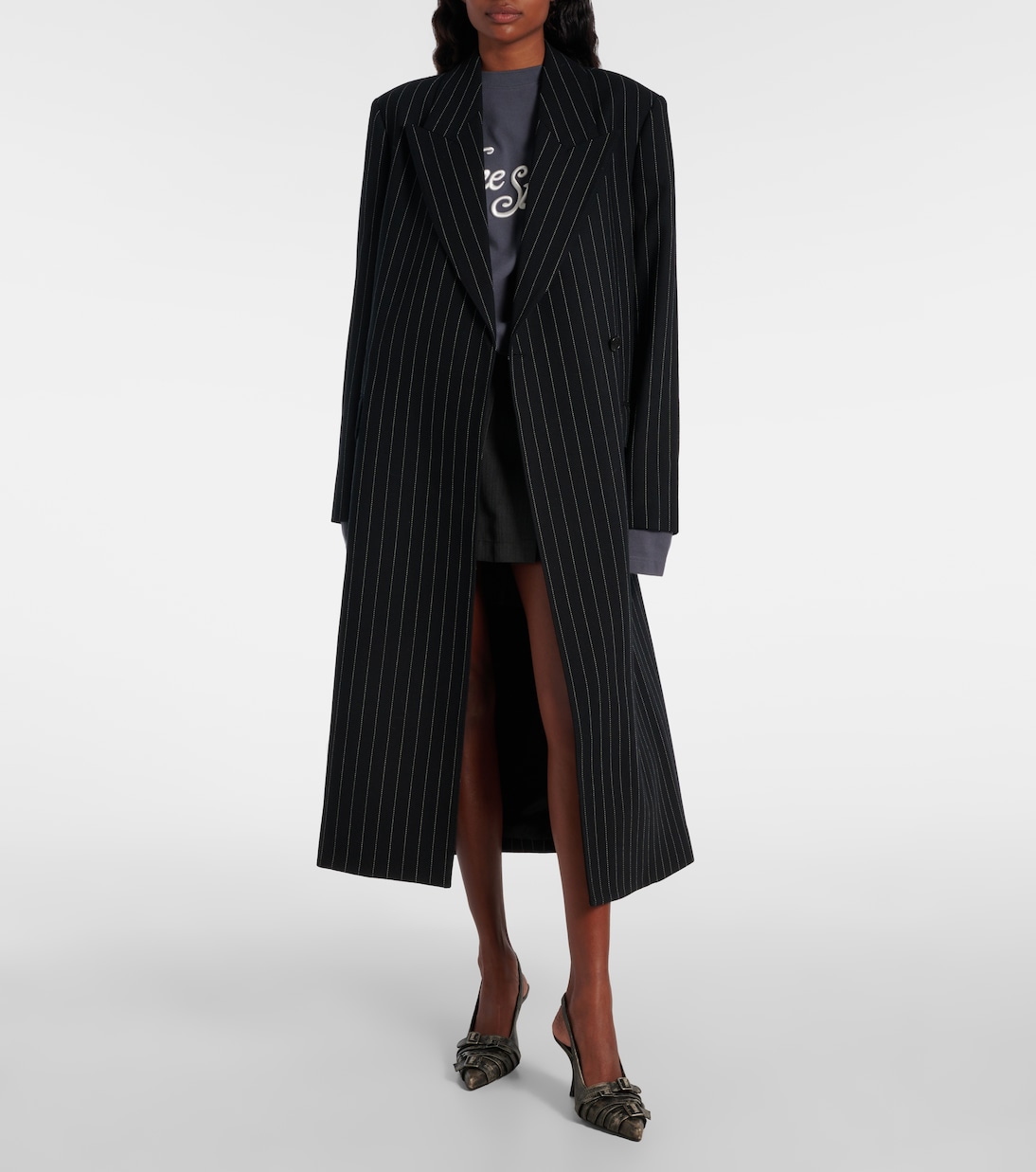 Шерстяное пальто в тонкую полоску Olyx Acne Studios, черный — фото 2