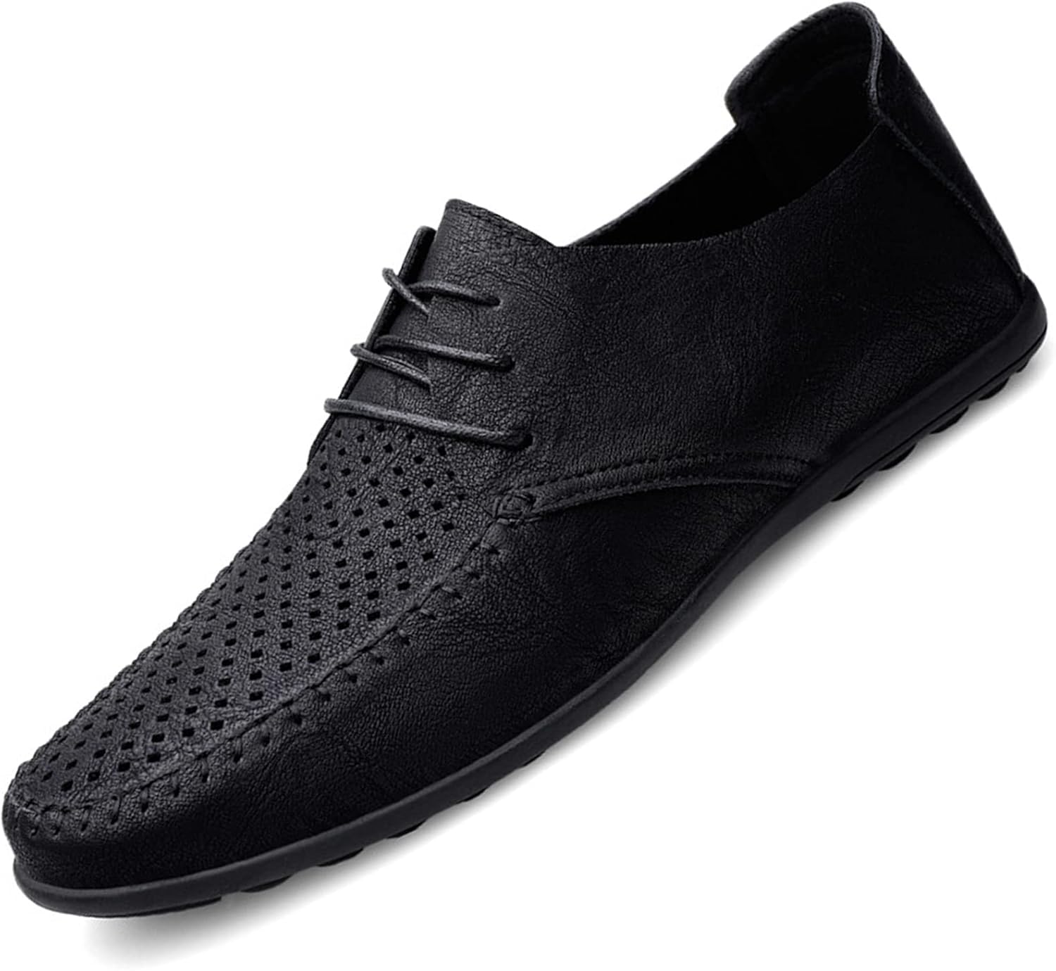 

Мужские повседневные кожаные лоферы KCTRFSJ с шнуровкой и вырезами, модные дышащие ручной работы мокасины, лодочные туфли, летние удобные нескользящие обувь и прогулок, стильные кожаные туфли с перепонкой, черный