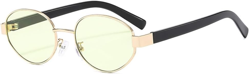 

Металлические овальные солнцезащитные очки для женщин, модные, с прозрачными линзами цвета океана, защита от УФ-излучения UV400; мужские солнцезащитные очки в стиле панк FYTUP, Golden Green