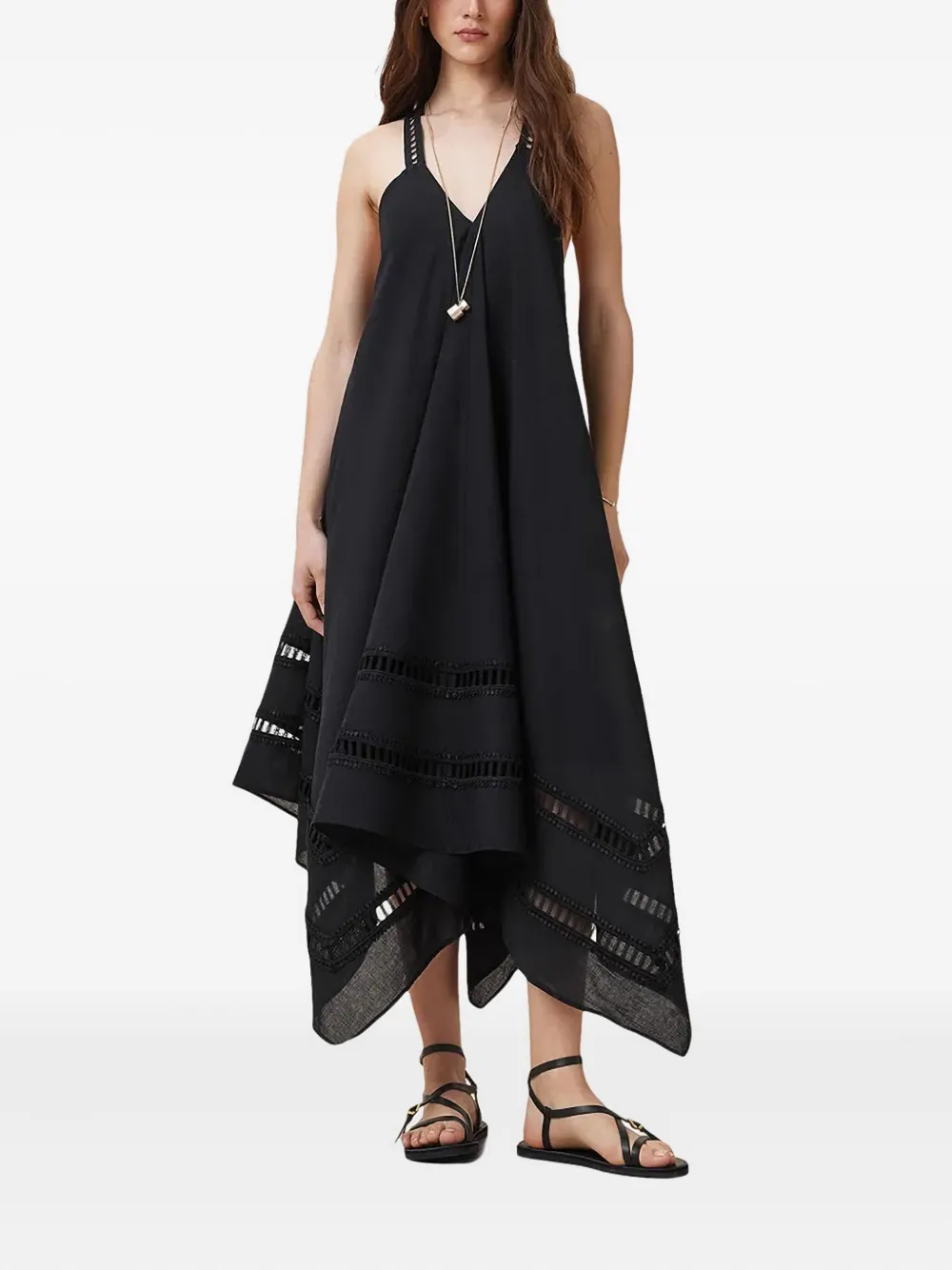 

Асимметричное дневное платье с кружевными вставками AllSaints, черный
