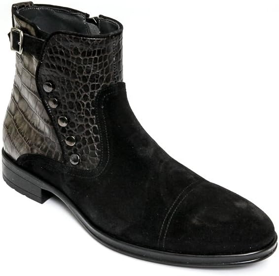 

Мужские ботинки Giovanni Conti 3338-01 с молнией, черный замш и кожа с принтом под крокодила, хаки