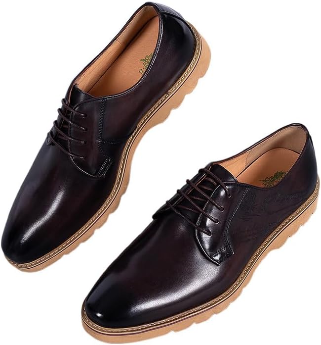 

Мужские кожаные туфли Santimon, Стильные оксфорды на шнуровке для офиса, свадеб и повседневной носки, Удобные деловые туфли с премиальной стелькой для комфорта в течение всего дня, Coffee