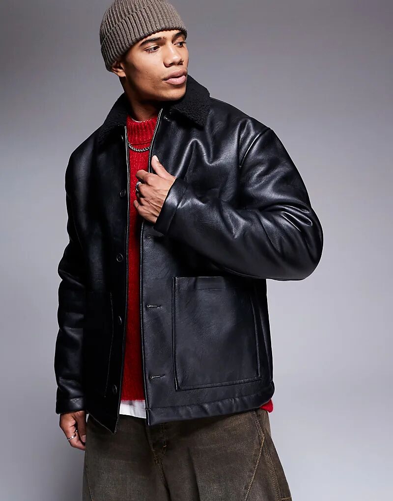 

Черная куртка ASOS DESIGN из искусственной кожи с подкладкой из искусственного меха