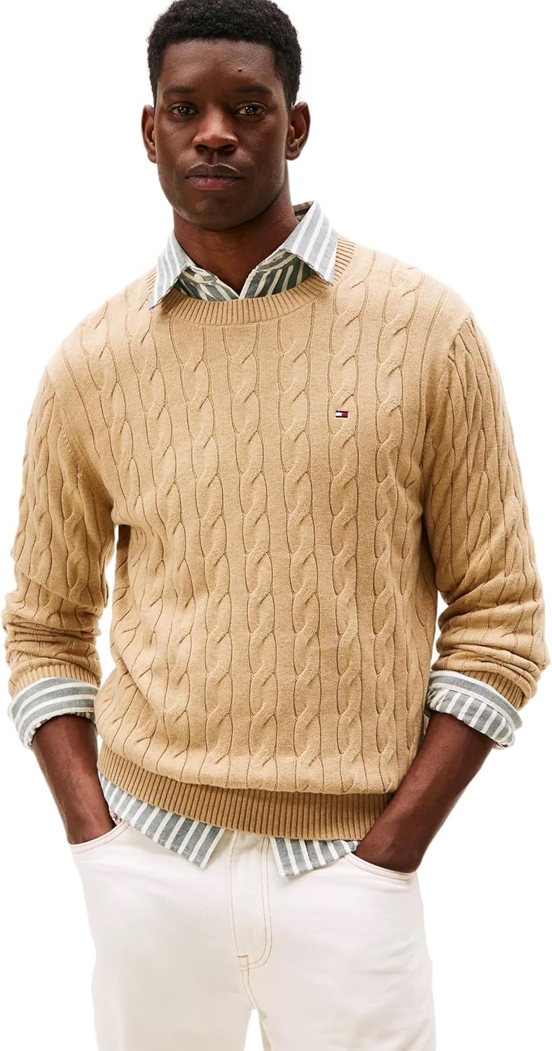 Коллекция мужских культовых свитеров Tommy Hilfiger Cable Knit 2024 года, Basic Beige — фото 2