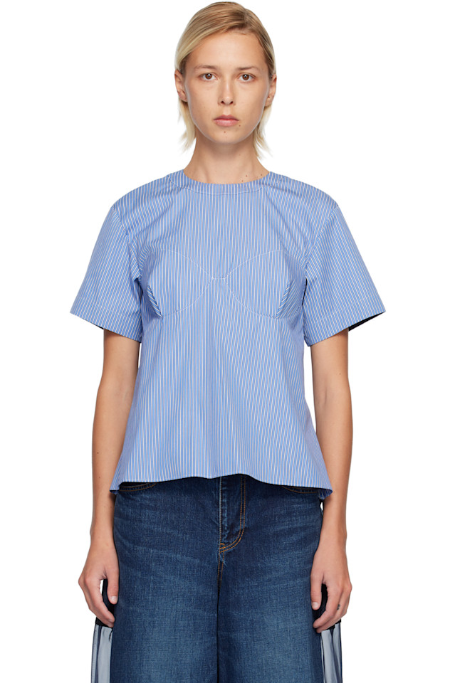 

Sacai Синяя поплиновая футболка