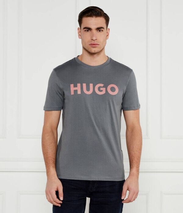 

Футболка мужская Hugo хлопковая с большим логотипом бренда, серый