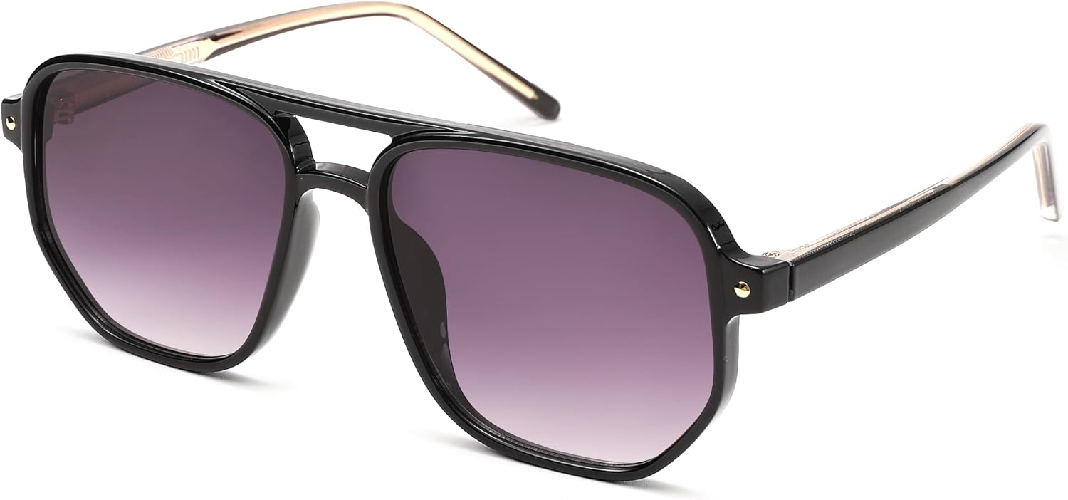 

Ретро-солнцезащитные очки-авиаторы для женщин и мужчин, плоская квадратная оправа в стиле 70-х, модный дизайн, увеличенный размер, защита от ультрафиолета UV400 Thryvox, A2 Black Frame Gradient Grey Lens