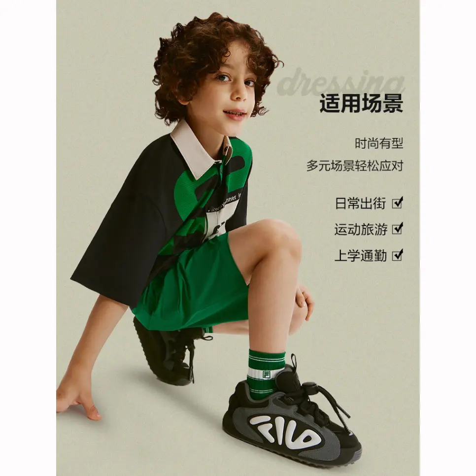 FILA KIDS Устойчивая к истиранию детская обувь для повседневной носки, цвет черный серый — фото 4