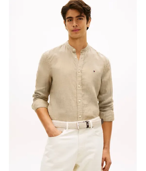 Льняная рубашка slim fit Tommy Hilfiger, бежевый