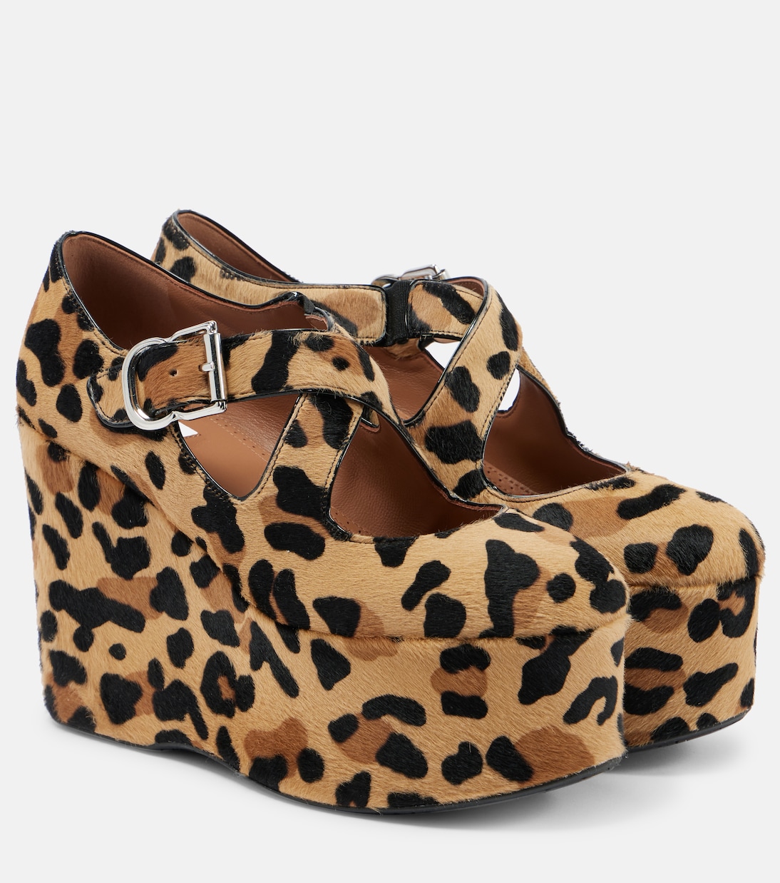 Туфли-клинки Criss Cross из телячьей шерсти с леопардовым принтом Alaïa, Brun Sepia