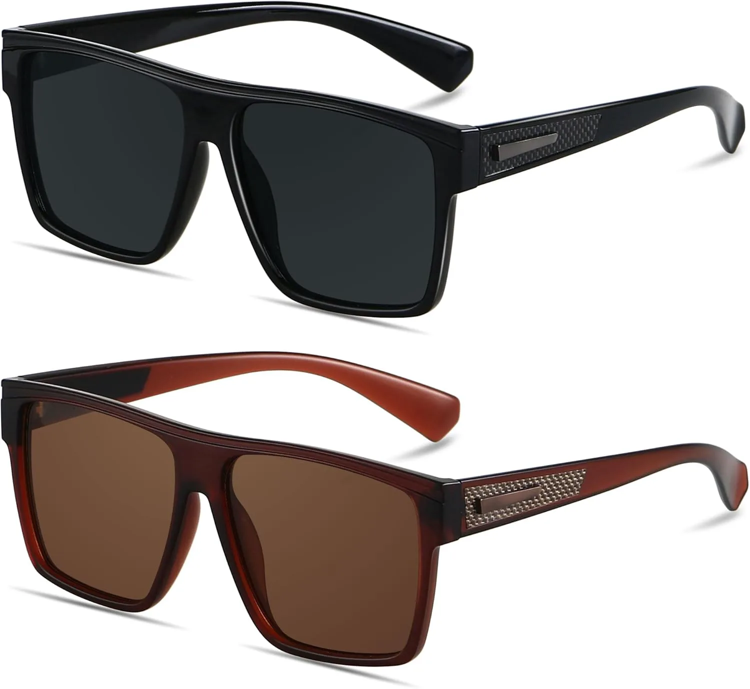 

ANDWOOD квадратные поляризационные солнцезащитные очки (2 шт, глянцевый черный + коричневый), УФ-защита, увеличенный размер, плоская верхняя часть, унисекс