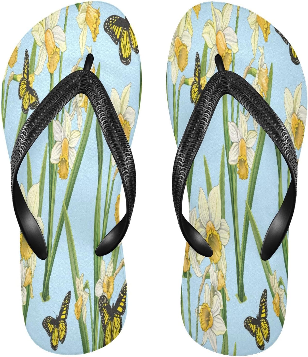 

Желтые сланцы с нарциссами и бабочкой, пляжные шлепанцы для душа, резиновые нескользящие летние тапочки для женщин и мужчин Sinestour