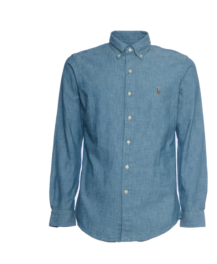 

Рубашка из шамбре с вышитым конским хвостом Polo Ralph Lauren, синий