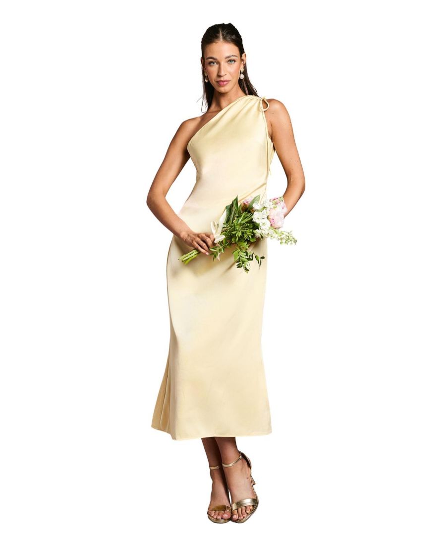 

Женское атласное платье подружки невесты на одно плечо Oasis, Butter