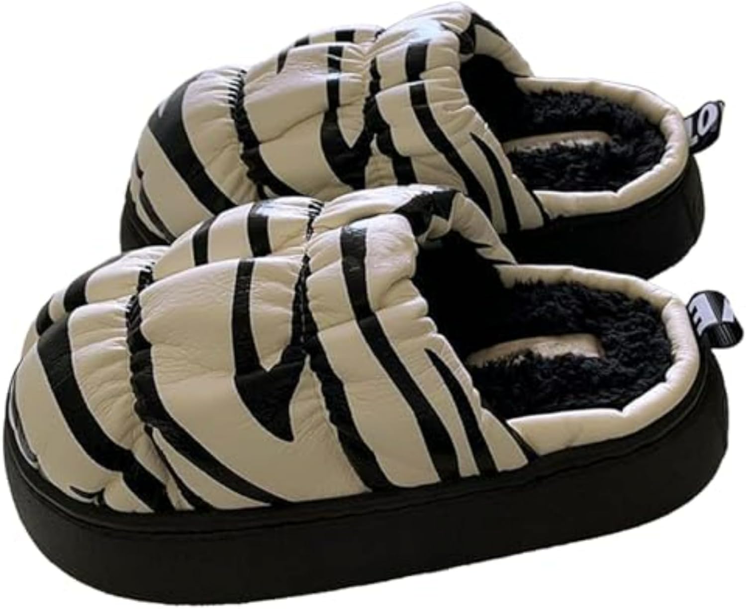 

Тапочки с принтом коровы и зебры для женщин и мужчин, милые и необычные, мягкие, пушистые, забавные, кавайные, плюшевые, для дома и улицы, с нескользящей подошвой Elirar, Zebra