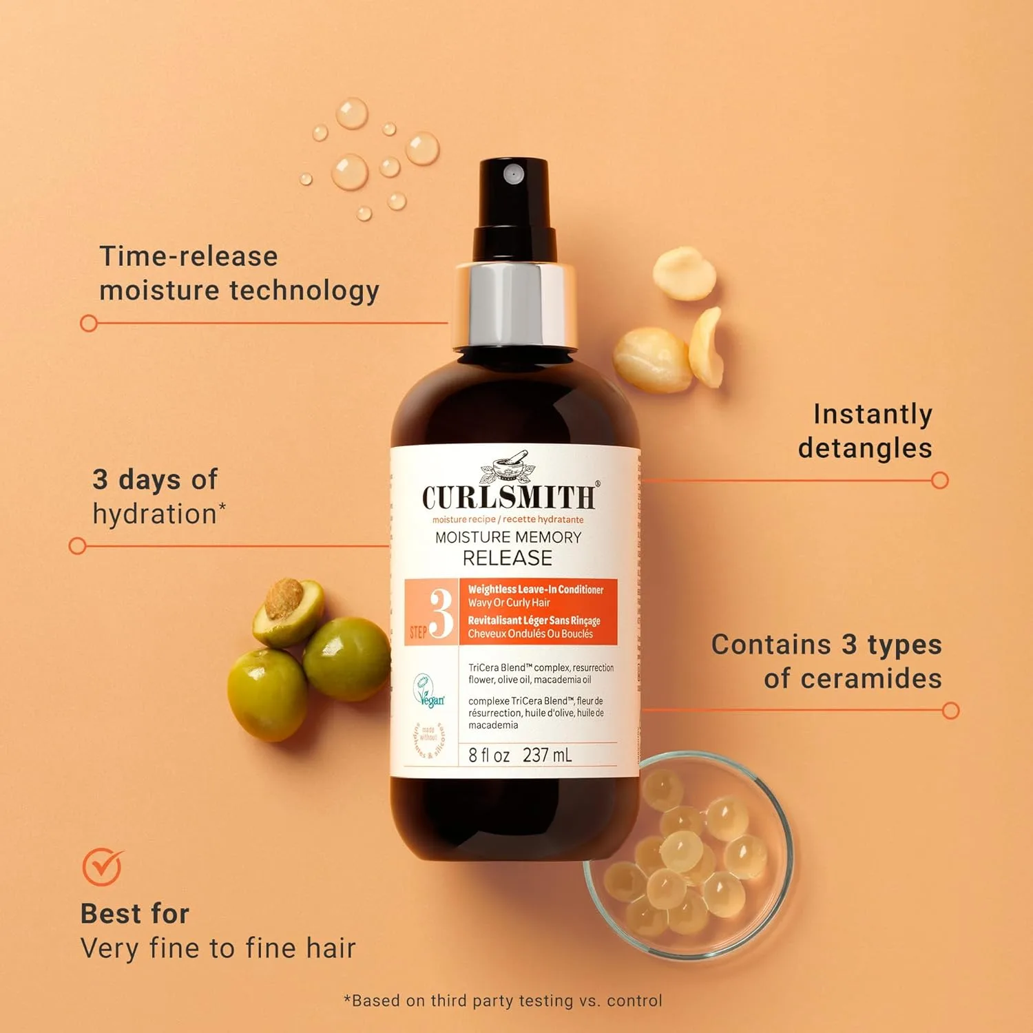 Curlsmith Moisture Memory Release, легкий кондиционер несмываемый для вьющихся волос, увлажняющий спрей для распутывания, для всех типов кудрей, Vegan & Cruelty-Free — фото 2