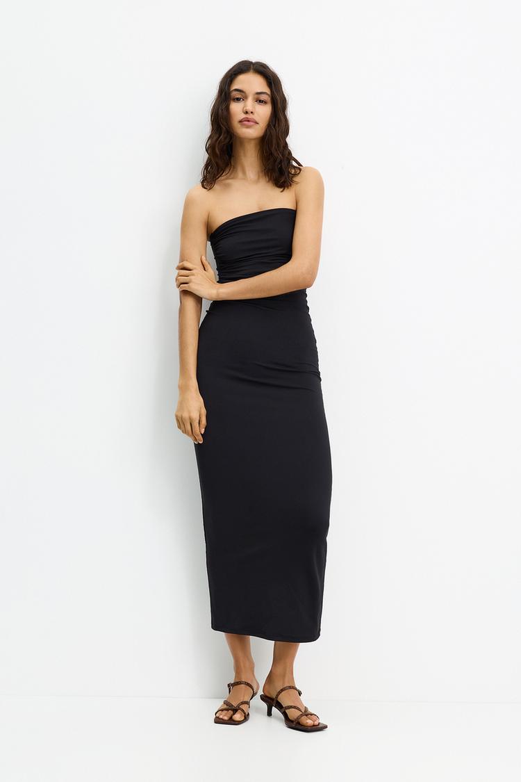 

Платье без бретелек из полиамида Pull And Bear, черный