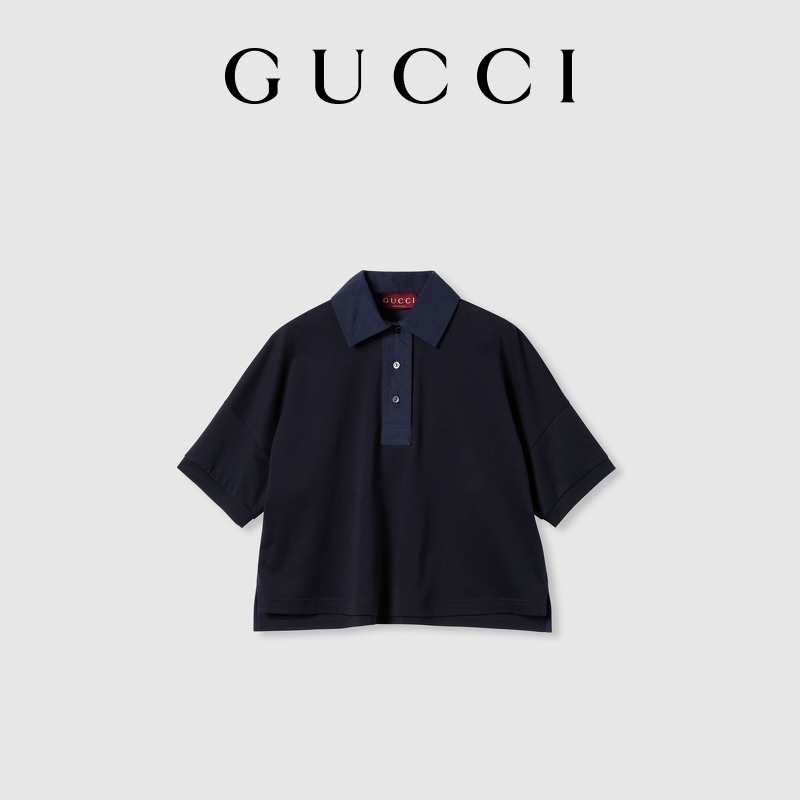 Поло Хлопковое GUCCI с вышивкой, премиальное качество, темно-синий — фото 3