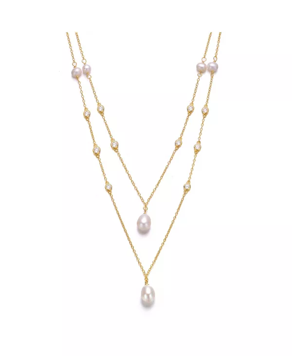 

Ожерелье из стерлингового серебра 14 карат с позолотой и пресноводным жемчугом Genevive, gold