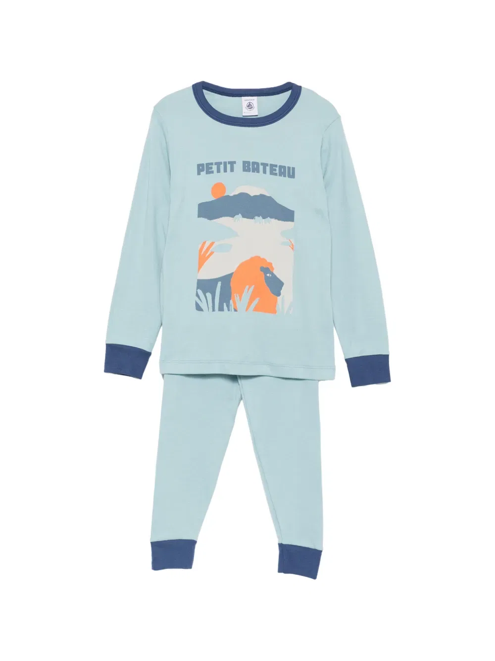 Пижамный комплект с набивным рисунком и отделкой Petit Bateau, синий