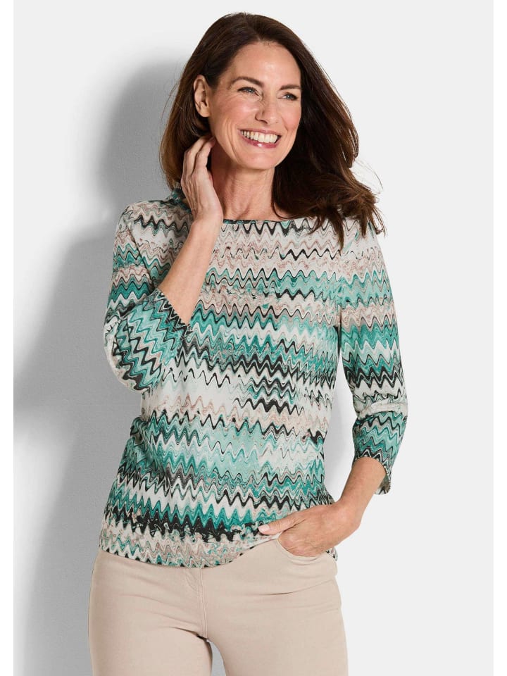 

Блузка-рубашка, вискозная блузка с короткими рукавами, зигзагообразный узор зеленого цвета GOLDNER