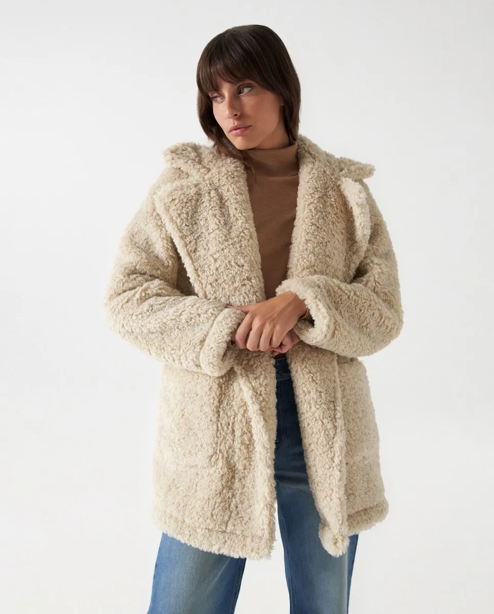 

Женская двусторонняя шуба из гладкой шерсти Salsa Jeans, светло-бежевый