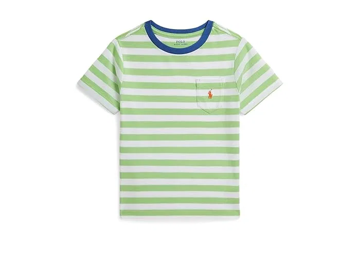 Футболка поло с полоской модель Striped Cotton Jersey Pocket Tee Polo Ralph Lauren Kids, Parakeet/White