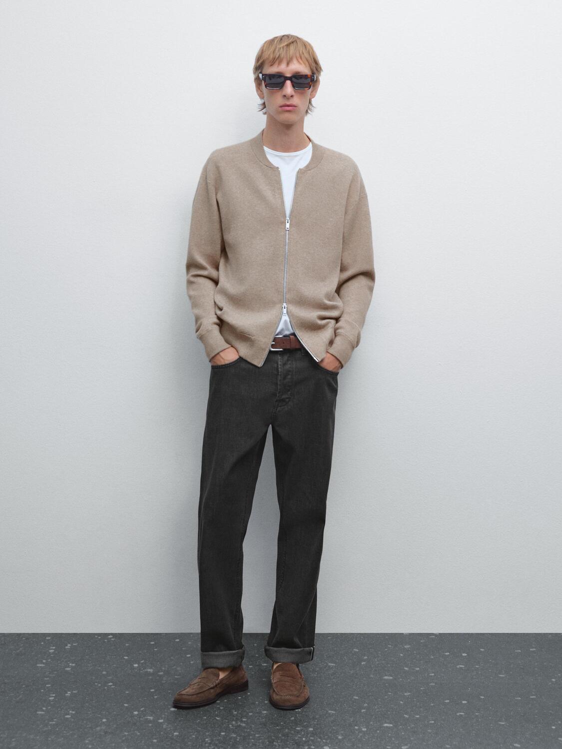 

Вязаный кардиган в стиле бомбер Massimo Dutti, Mole Brown