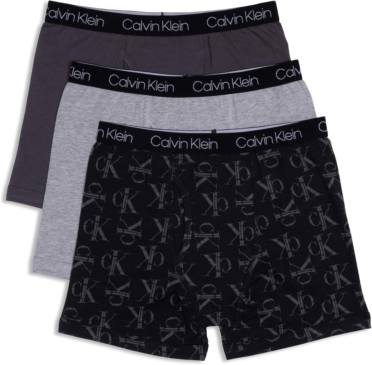 Комплект из 3 трусов-боксеров для мальчиков Calvin Klein, Black Ck Fractal/Heather Gray/Magnet — фото 3