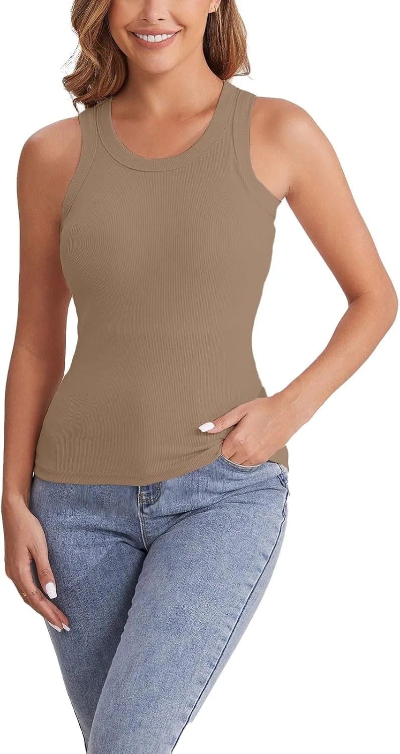 Женский топ на бретелях с встроенным бюстгальтером, Ribbed Knit, хаки — фото 2