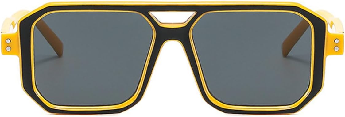 

Винтажные квадратные мужские солнцезащитные очки, модные желто-синие оттенки, защита от ультрафиолета UV400, женские трендовые очки в стиле панк с заклепками 11822 Melrose, Yellow