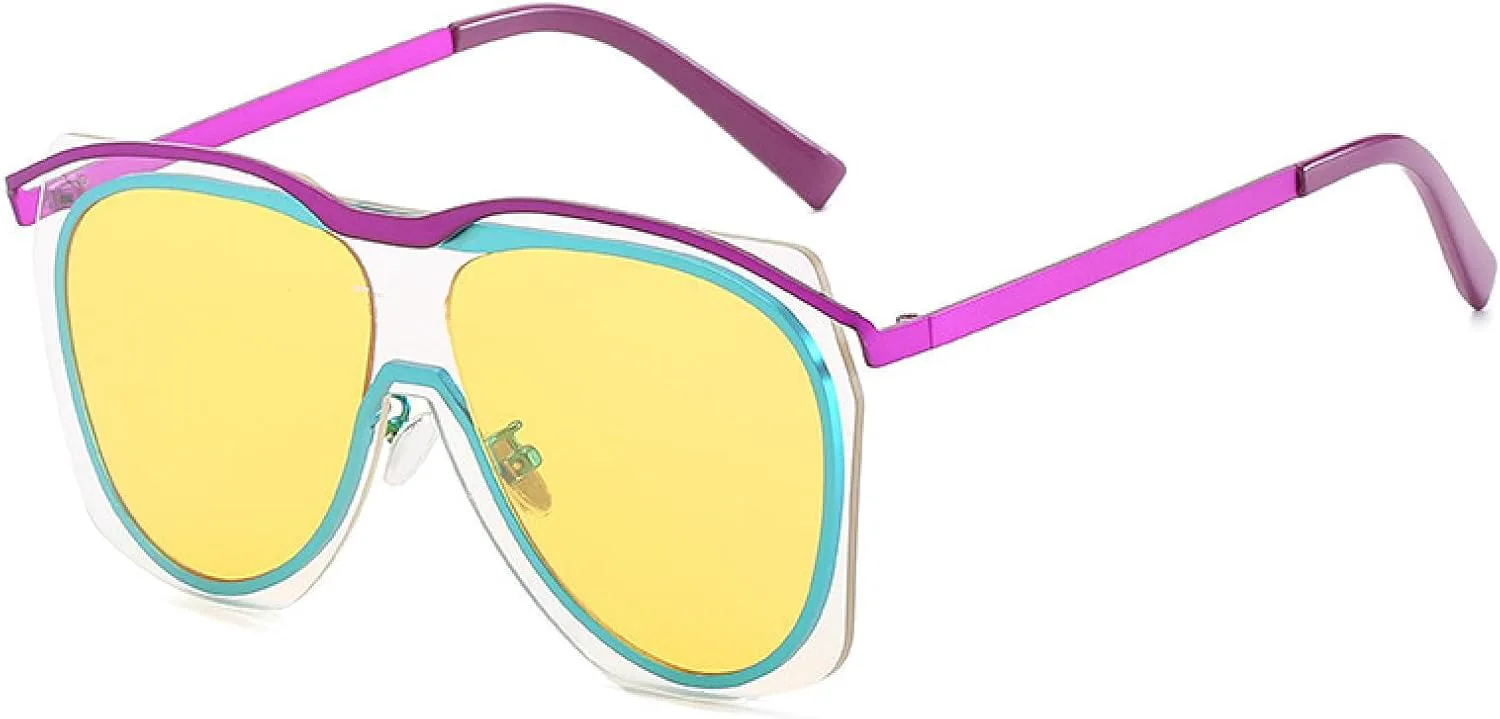 

Крупные цельные солнцезащитные очки для женщин и мужчин, модные в винтажном стиле, панк, для вождения и путешествий, солнцезащитные очки UV400 TKKTLLT, Purple Yellow