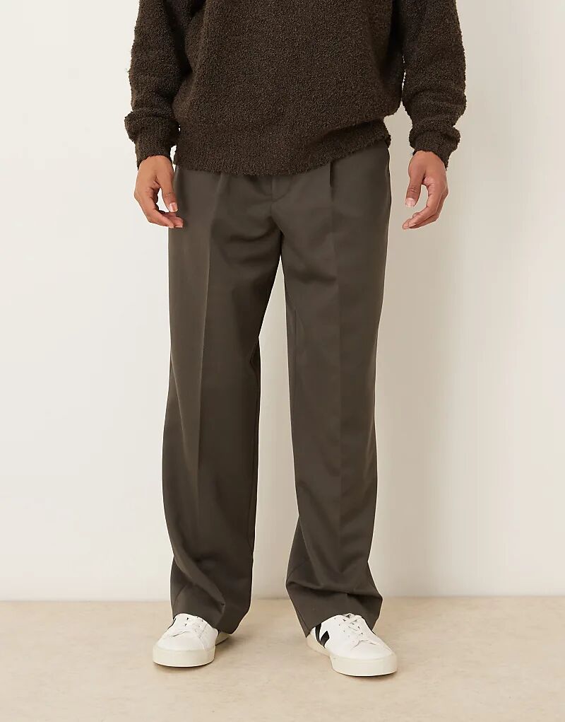 

Элегантные широкие брюки со складками ASOS DESIGN темно-серого цвета