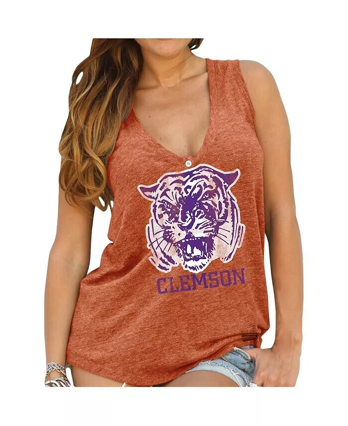 

Женская оранжевая свободная майка Clemson Tigers Henley Original Retro Brand