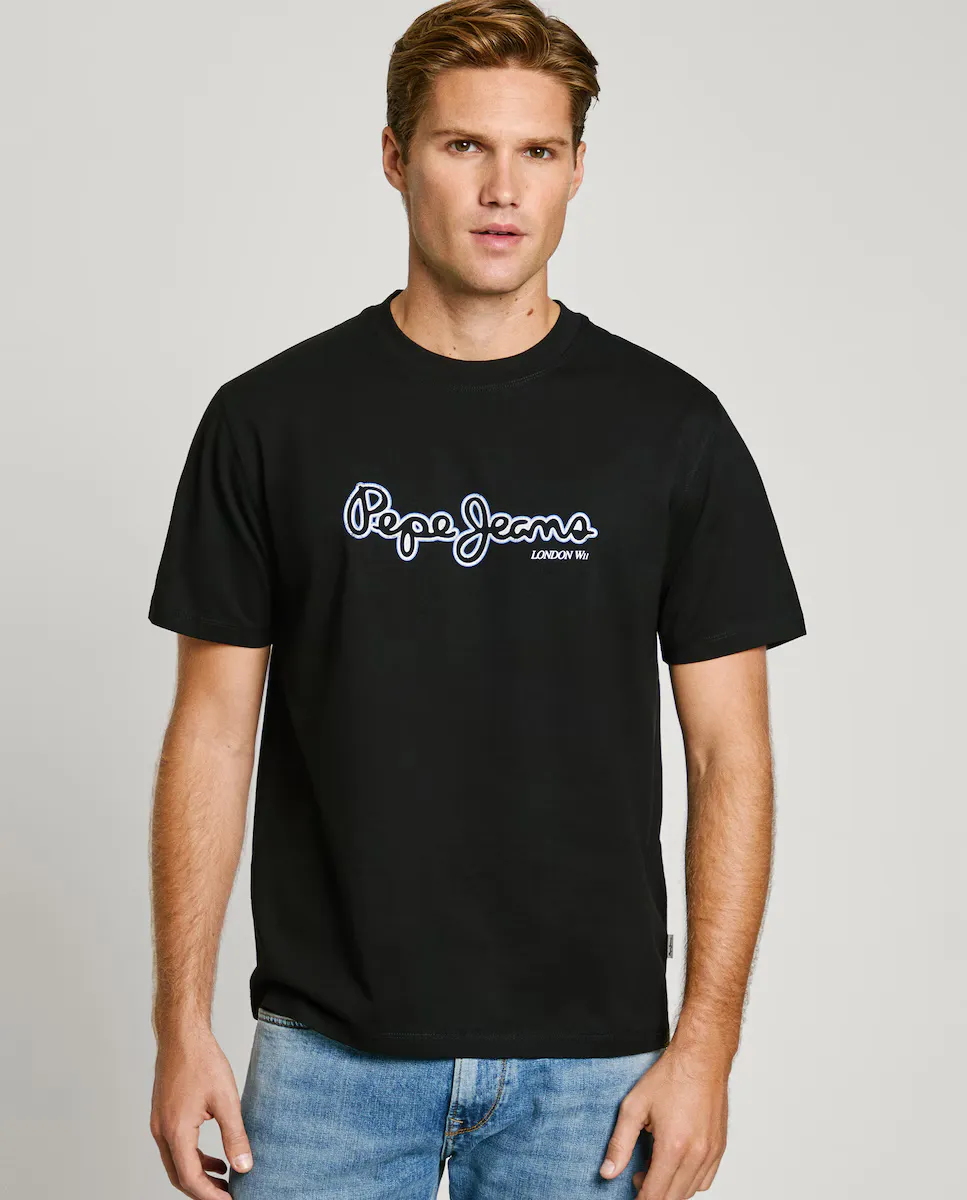 

Мужская футболка с коротким рукавом и принтом логотипа Pepe Jeans, черный